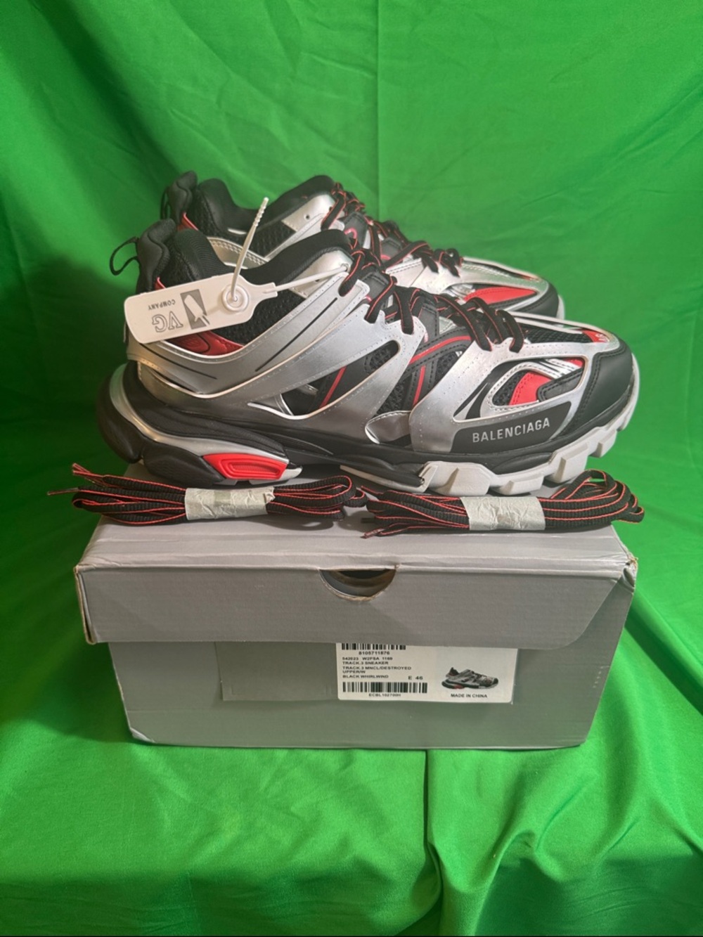New! Balenciaga Track Sneaker in a "Black Red Silver" - Picture 2 of 9